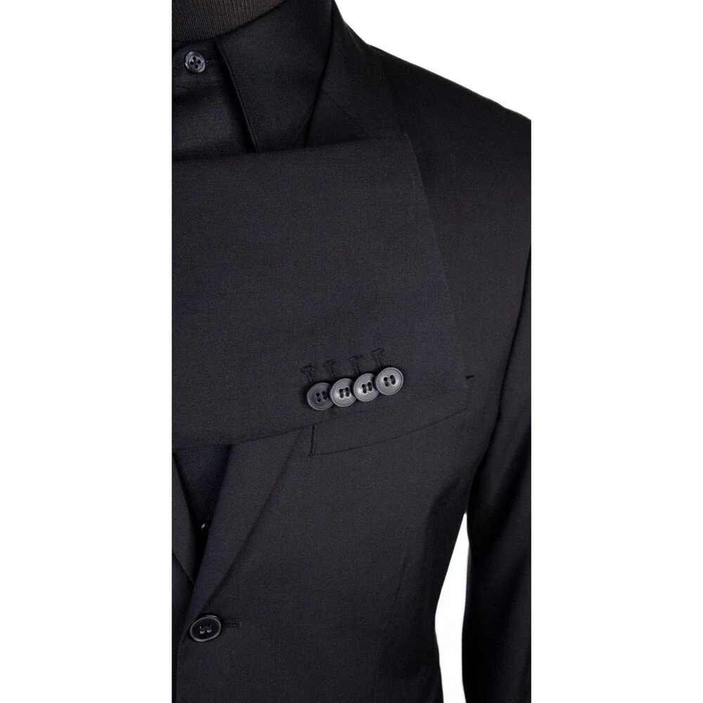 H&M Mens Blazer Jacket Size 42R Slim Fit Black Sport Coat Two Button Poly